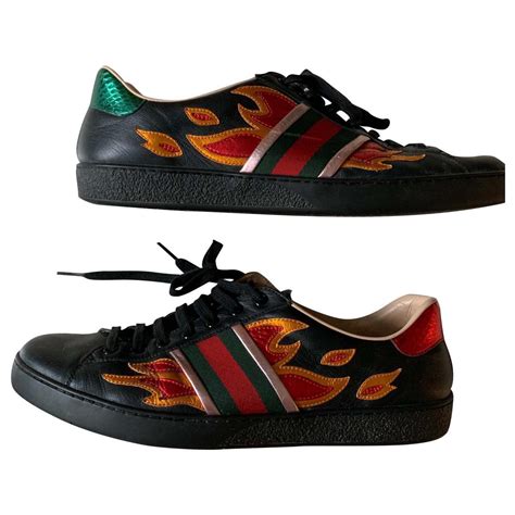 gucci sneakers black flames|high top Gucci sneakers black.